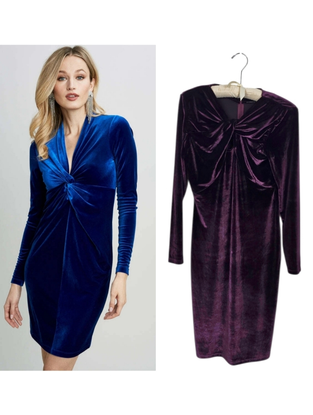 Elie Tahari Stretch Velvet Twist Long Sleeve Sheath Dress Burgundy Small
